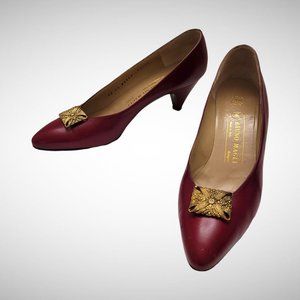 BRUNO MAGLI 80s maroon leather court shoes classic pumps 7.5 AA Made in Italy